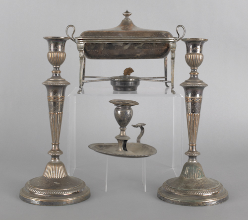 Pair of Sheffield plated candlesticks 17639e