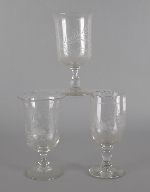Three etched colorless glass celery 1763a1