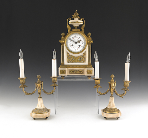 French ormolu and marble three-piece