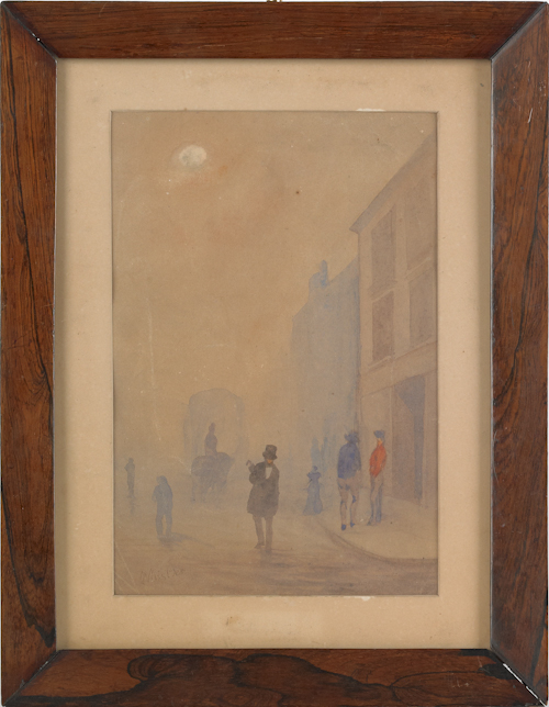 Watercolor street scene signed 17640f