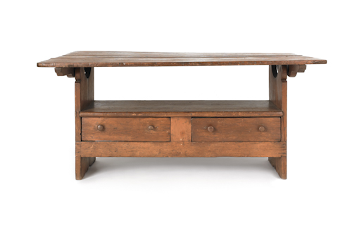 Pine bench table 19th c. with two