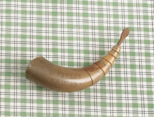Engraved powder horn dated 1861