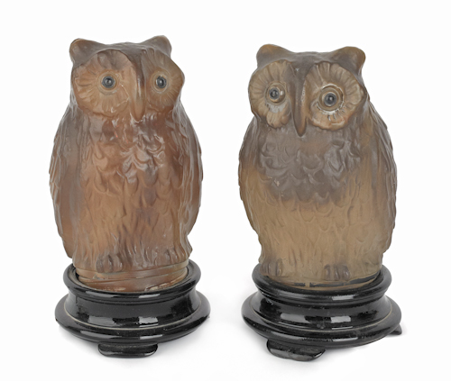 Pair of glass owl lamps mid 20th