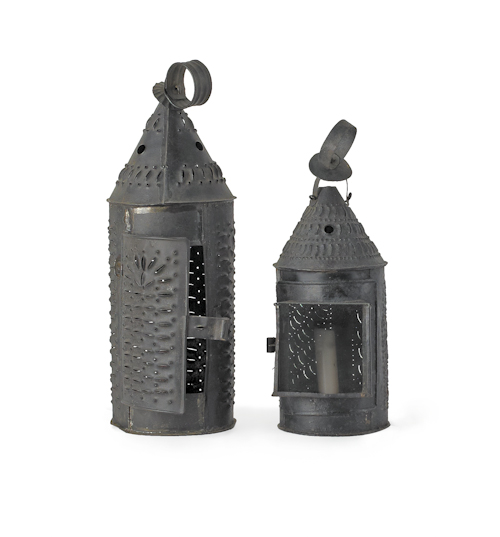 Two punched tin carry lanterns