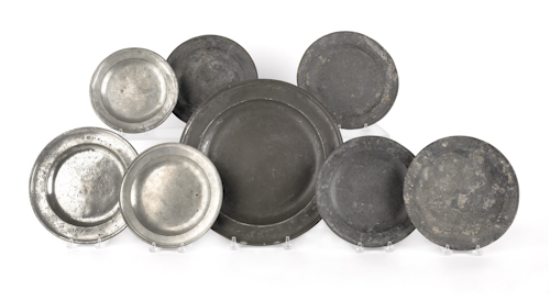 Seven pewter plates 19th c. together