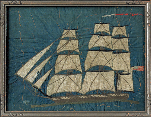 Framed wooley maritime needlework 17649c