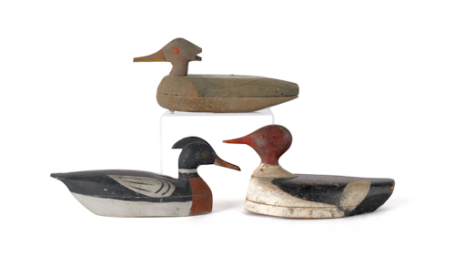 Three carved and painted Merganser 1764cb