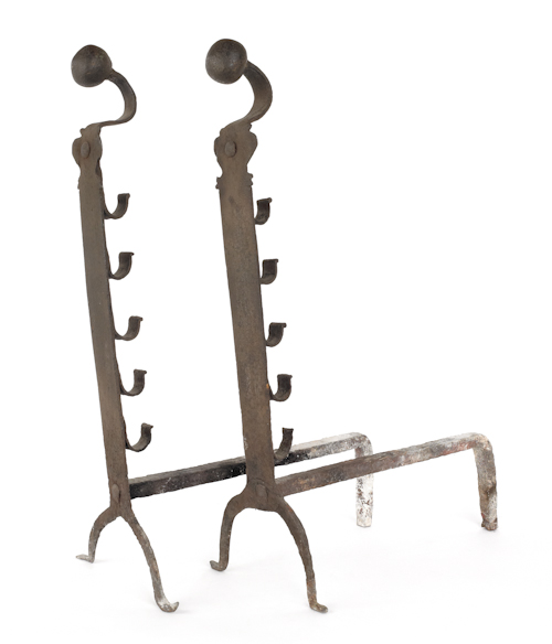 Pair of wrought iron andirons 18th c.