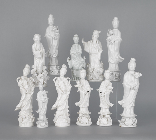 Eleven Chinese blanc de chin figures