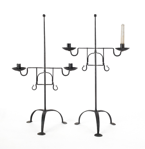 Two Jerry Martin iron table top candlestands.