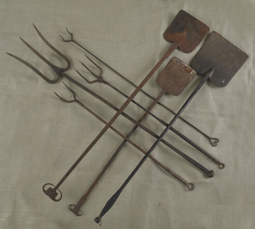 Group of forged iron fire tools 19th