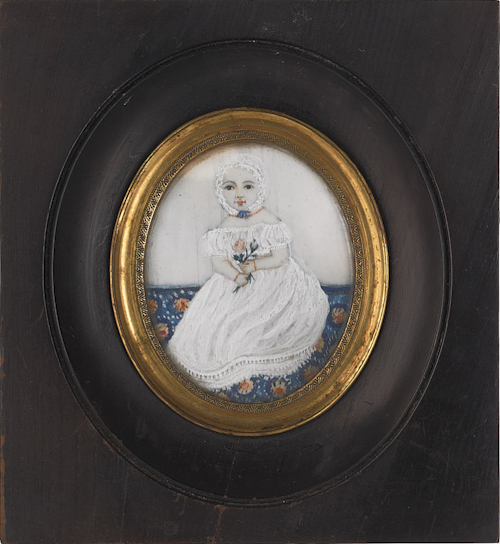 Miniature watercolor oval portrait
