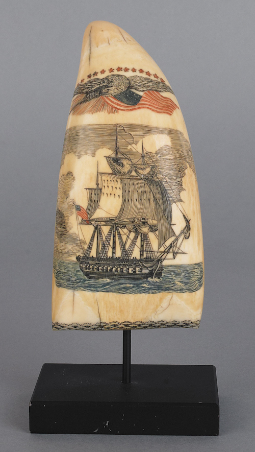 New England scrimshaw whales tooth