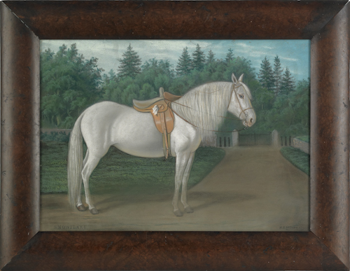 Pastel on paper depicting a saddled 176678