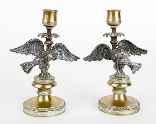 Pair of brass Heraldic Eagle candlesticks 1766c0