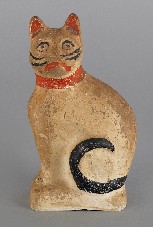Small chalkware cat 19th c. with red