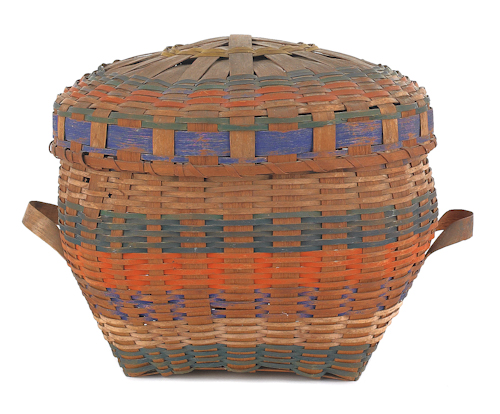 Maine lidded splint woven basket 176701