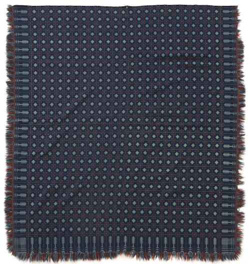 Blue and red overshot woven coverlet 176712