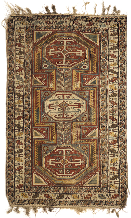 Caucasian throw rug with three 17672e