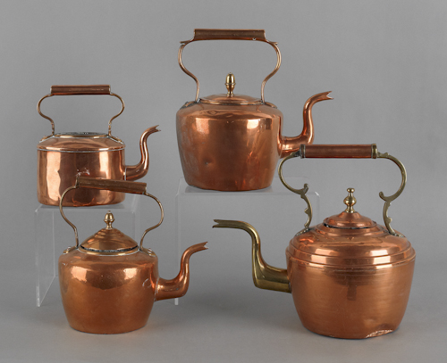 Four copper and brass kettles 19th early 176799