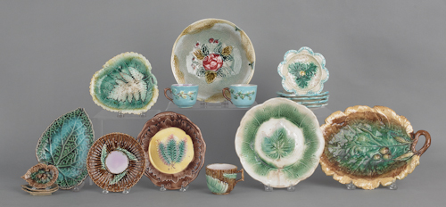 Collection of majolica to include leaf