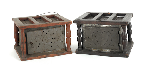 Two punched tin foot warmers 19th