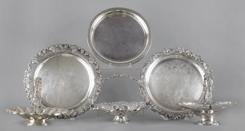 Three silver plated platters largest