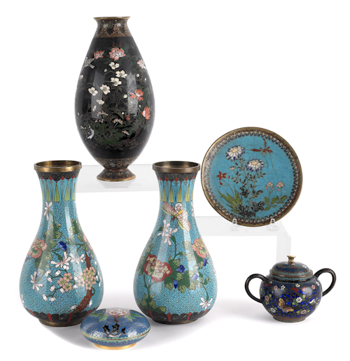 Six Chinese cloisonné tablewares
