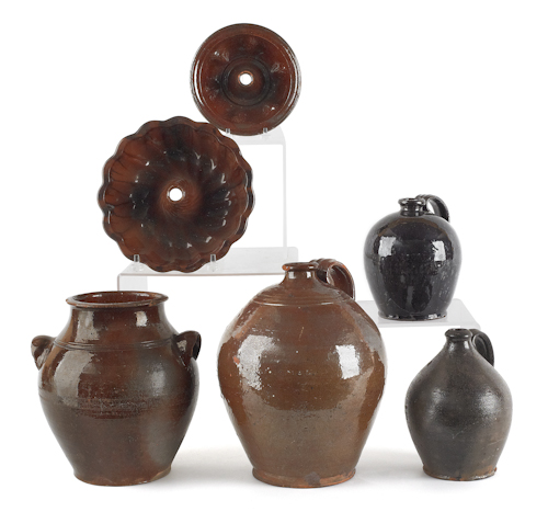 Three Pennsylvania redware jugs 1767de