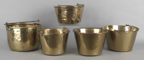 Five brass pots with iron swing 1767ef