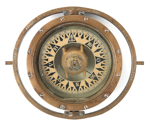 Gimbaled bronze ship's compass