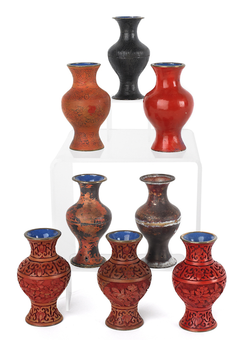 Cased set of Chinese lacquer vases