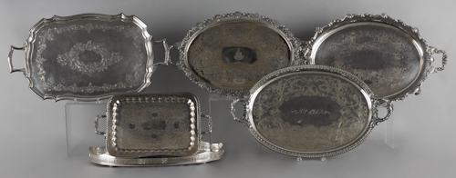 Six silver plated platters largest -
