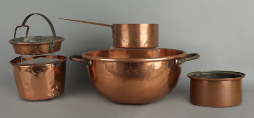 Five pieces of copper cookware