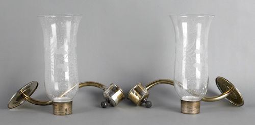 Pair of brass sconces with etched 1767f7