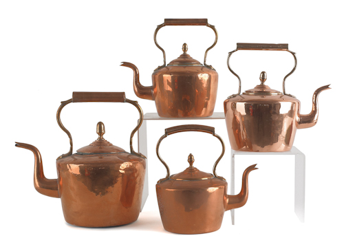 Four dovetailed copper kettles 176818