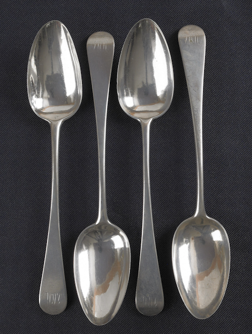 Set of four American silver spoons