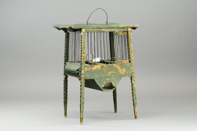 EARLY WOOD BIRD CAGE Painted in 178f8b