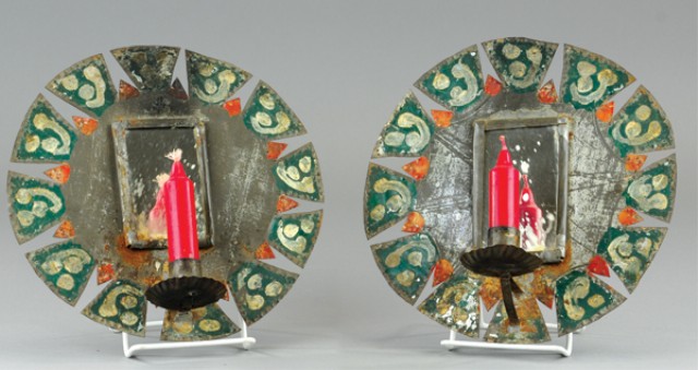 EARLY TIN CANDLE HOLDERS Circular holders