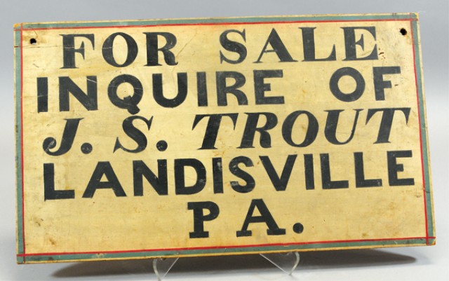 FOR SALE SIGN c. 1900 wood sign hand
