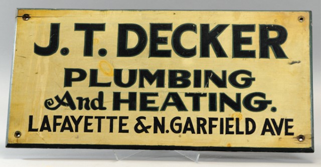 PLUMBING & HEATING SIGN c. 1900 wood