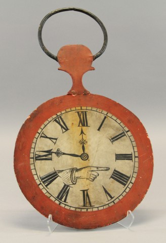 TIN CLOCK TRADE SIGN c 1860 hanging 178fe2