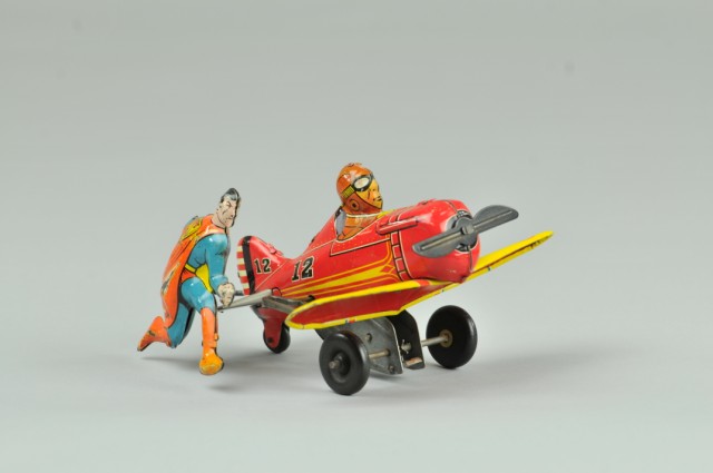 SUPERMAN ROLLOVER PLANE Marx Toys lithographed