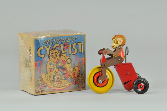 BOXED MONKEY CYCLIST Marx lithographed 1790f1