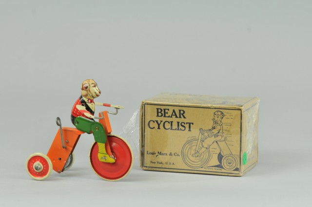 BOXED BEAR CYCLIST TOY Louis Marx