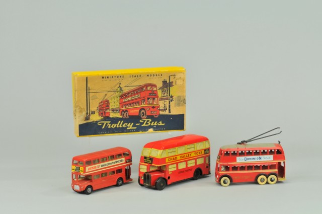 GROUPING OF SMALL DOUBLE DECKER BUSES