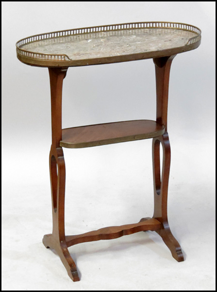 PARQUETRY & MARBLE TOP TELEPHONE TABLE.