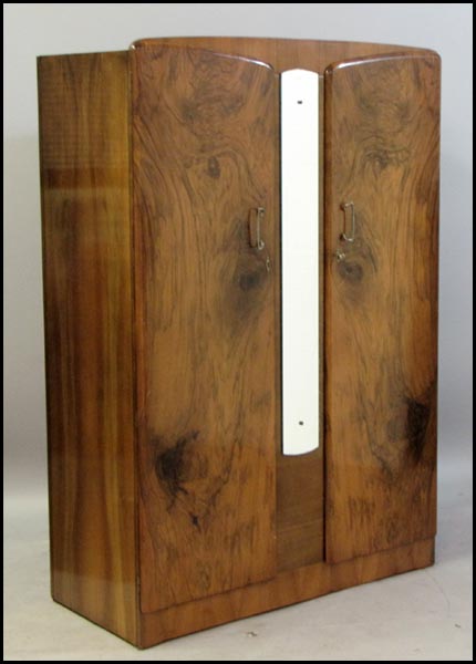 ENGLISH ART DECO BURL WALNUT ARMOIRE  17962c