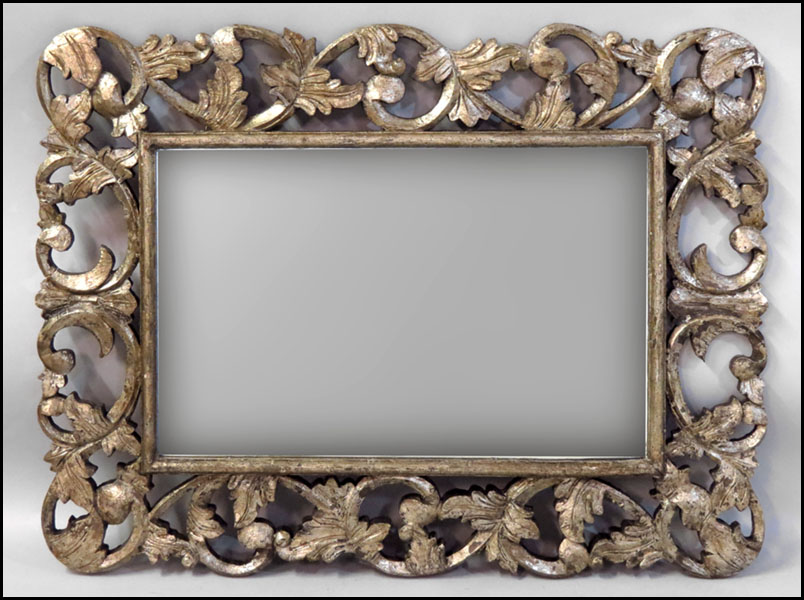 BAROQUE STYLE SILVER LEAF MIRROR.