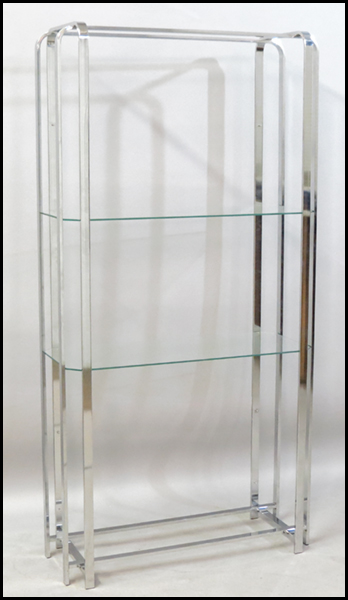 CHROME PLATED BOOKSHELF. With two